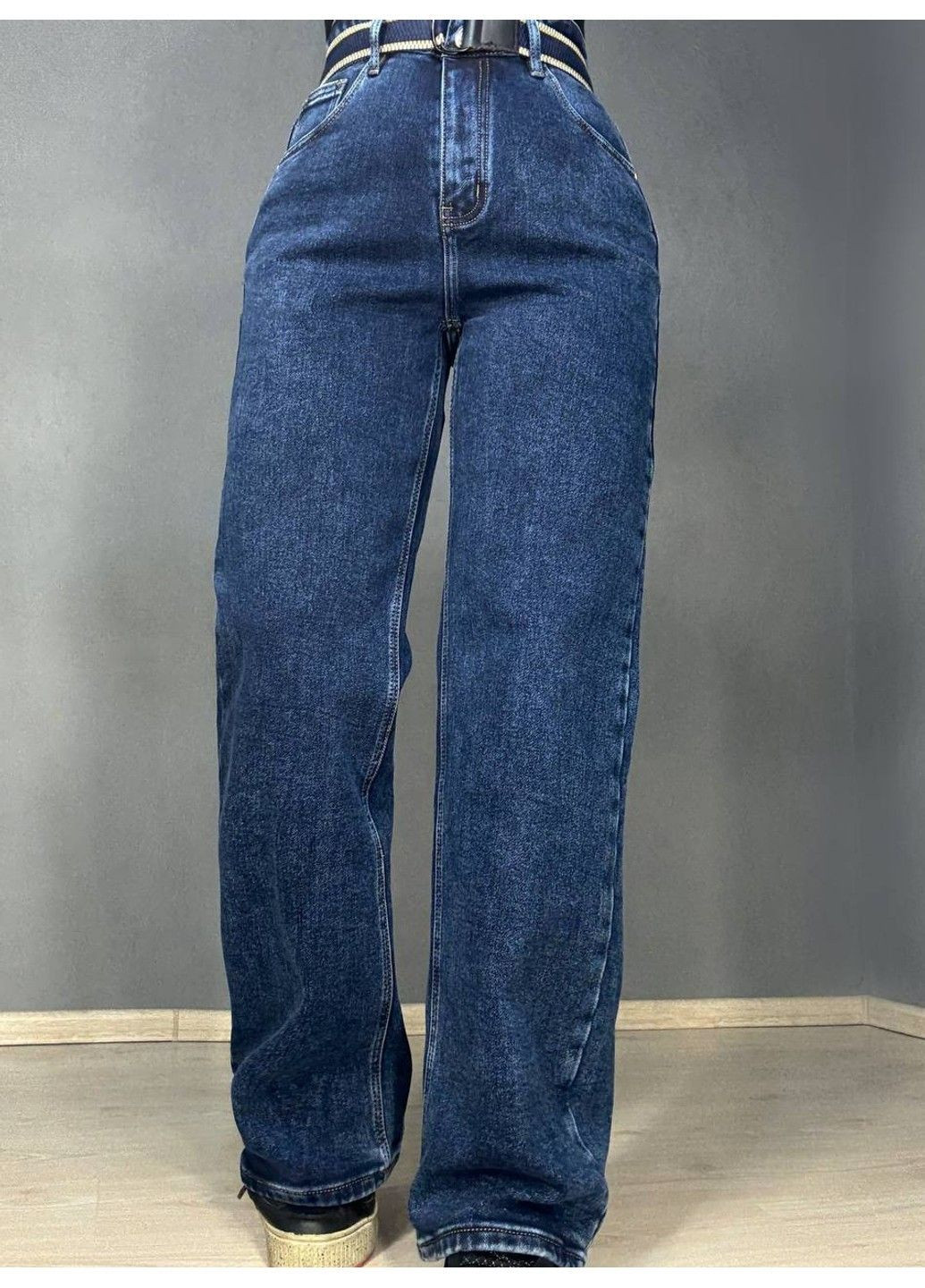 Джинси жіночі 8226 утеплені палаццо на флісі з ременем сині Derun - (365574403)