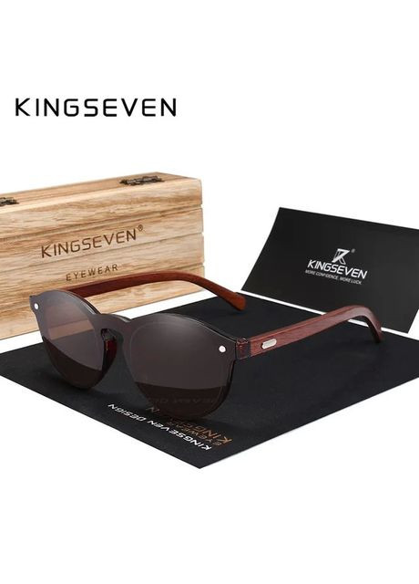 Поляризаційні сонцезахисні окуляри для чоловіків і жінок RB5790 Brown Wooden KINGSEVEN (303401498)