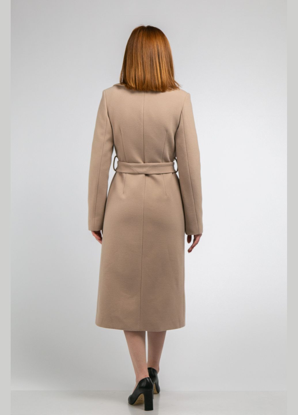 Бежевое демисезонное Светлое осеннее пальто под пояс из кашемира бежевого цвета CHICLY