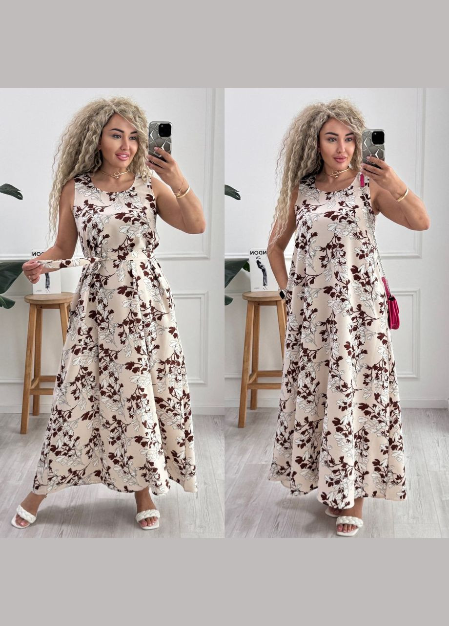 Бежева повсякденний, кежуал жіноча сукня Style Point з абстрактним візерунком