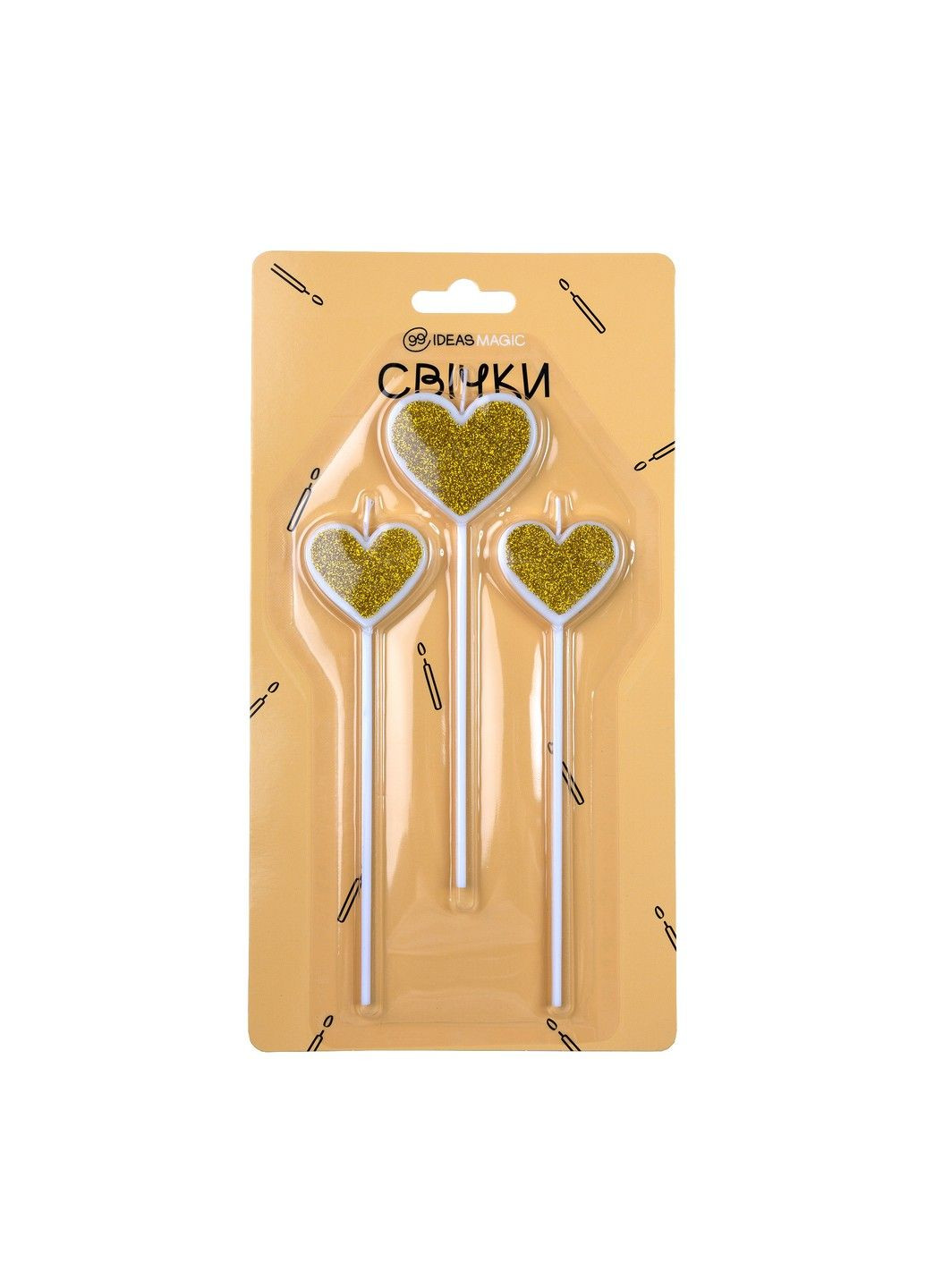 Свічки Серце золоті 3 шт 4,5*4 см, 3,5*3 см 99IDEAS (340704884)