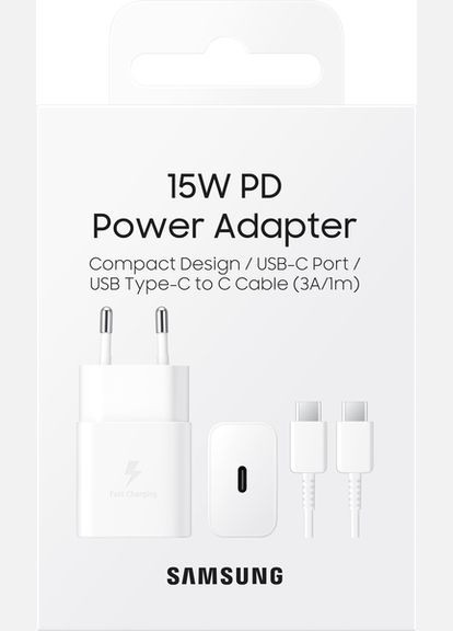 Сетевое зарядное устройство 15W Power Adapter TypeC+Cable - White (EP-T1510XWEGEU) (6972209) Samsung (315837085)