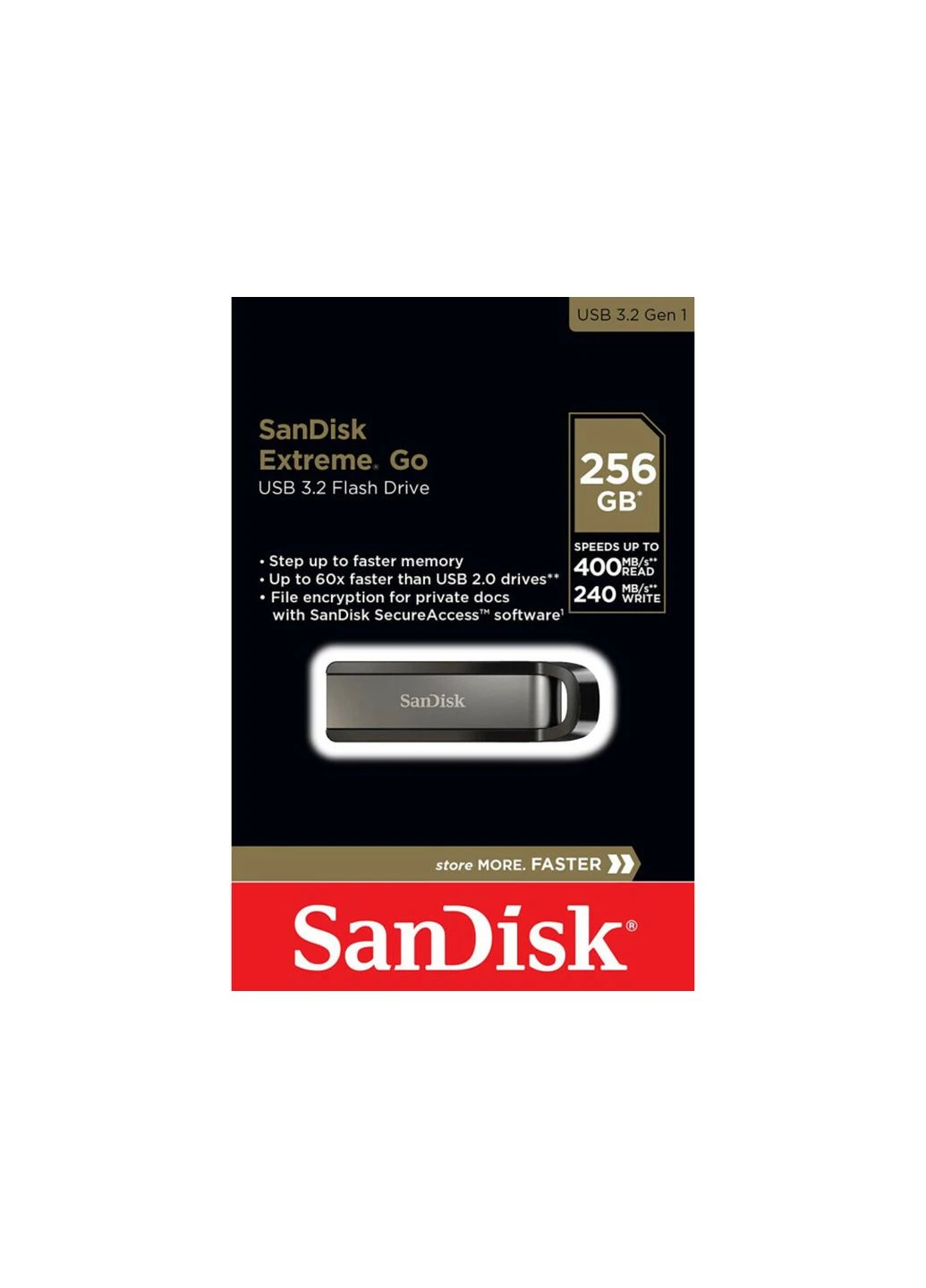 Flash USB 3.2 Extreme GO 256Gb (R400Mb/s, W-240Mb/s) Black SanDisk (300684685)