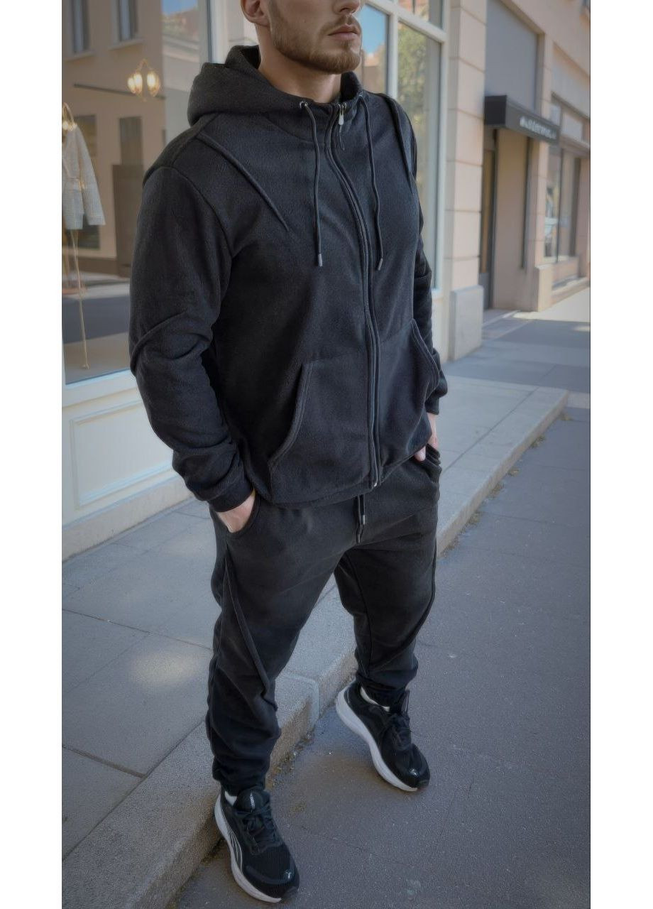 Чоловічий теплий флісовий спортивний костюм штани та кофта на блискавці, сірий No Brand (362490410)
