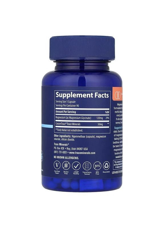 Магний Magnesium Glycinate, Trace, 90 капсул Trace Minerals Research (372506295)