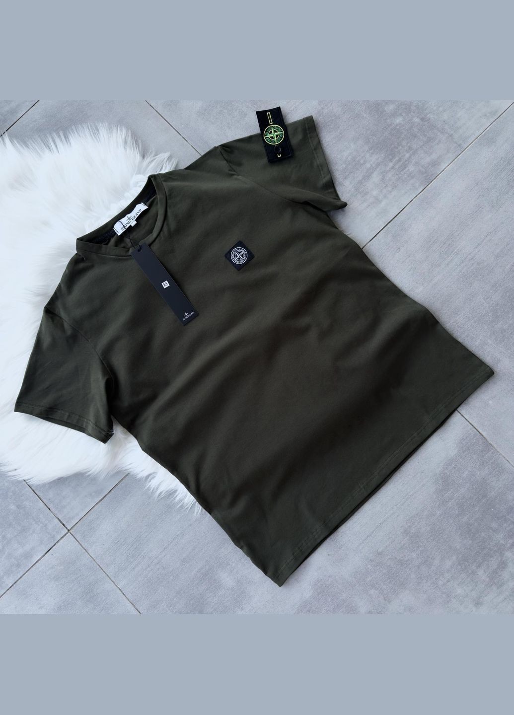 Комбинированная футболка si хаки No Brand