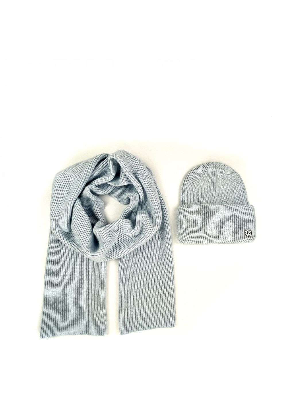 Набір шапка біні + шарф жіночий вовна блакитний GEORGE LuckyLOOK 694-904 (290278376)