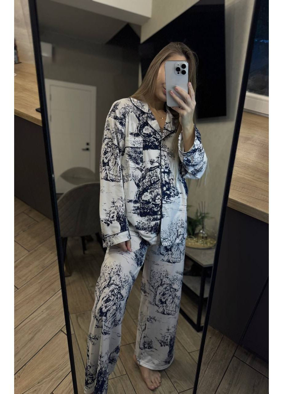 Молочна всесезон піжама жіноча сорочка + брюки Гермес