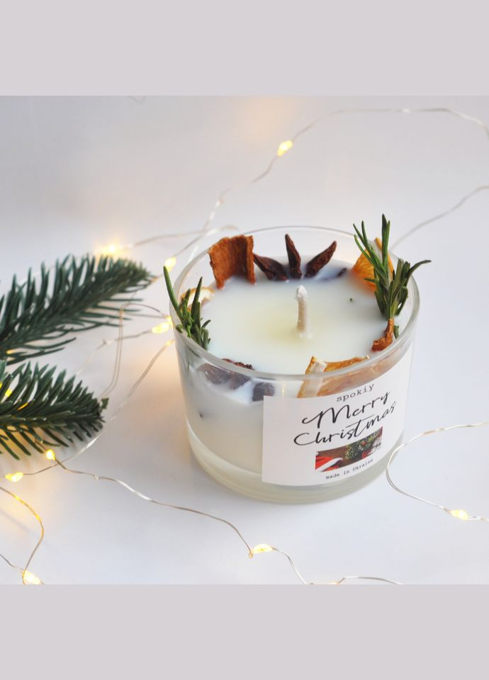 Новогодняя свеча ручной роботы из соевого воска «Merry Christmas» SP2413, 150 г Spokiy (322948809)