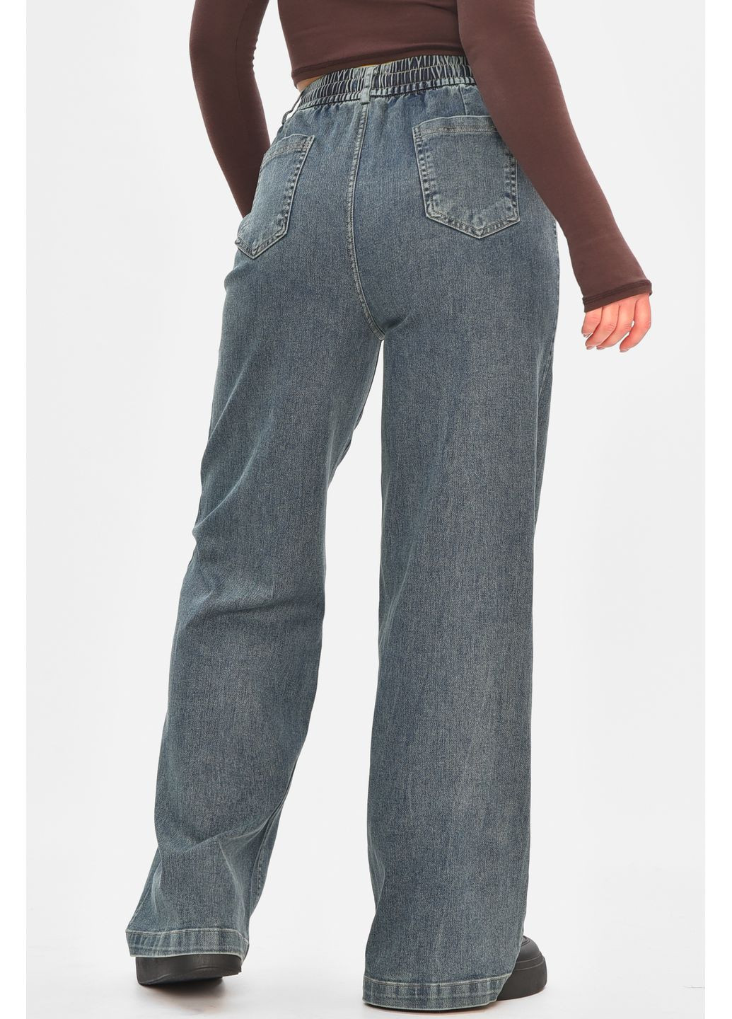 Джинси жіночі однотонні темно-синього кольору Let's Shop - (368540485)