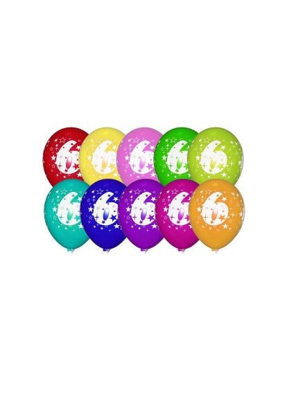 Латексный воздушный шарик 12" (30см) с рисунком "Цифра 6" Gemar Balloons (302313708)