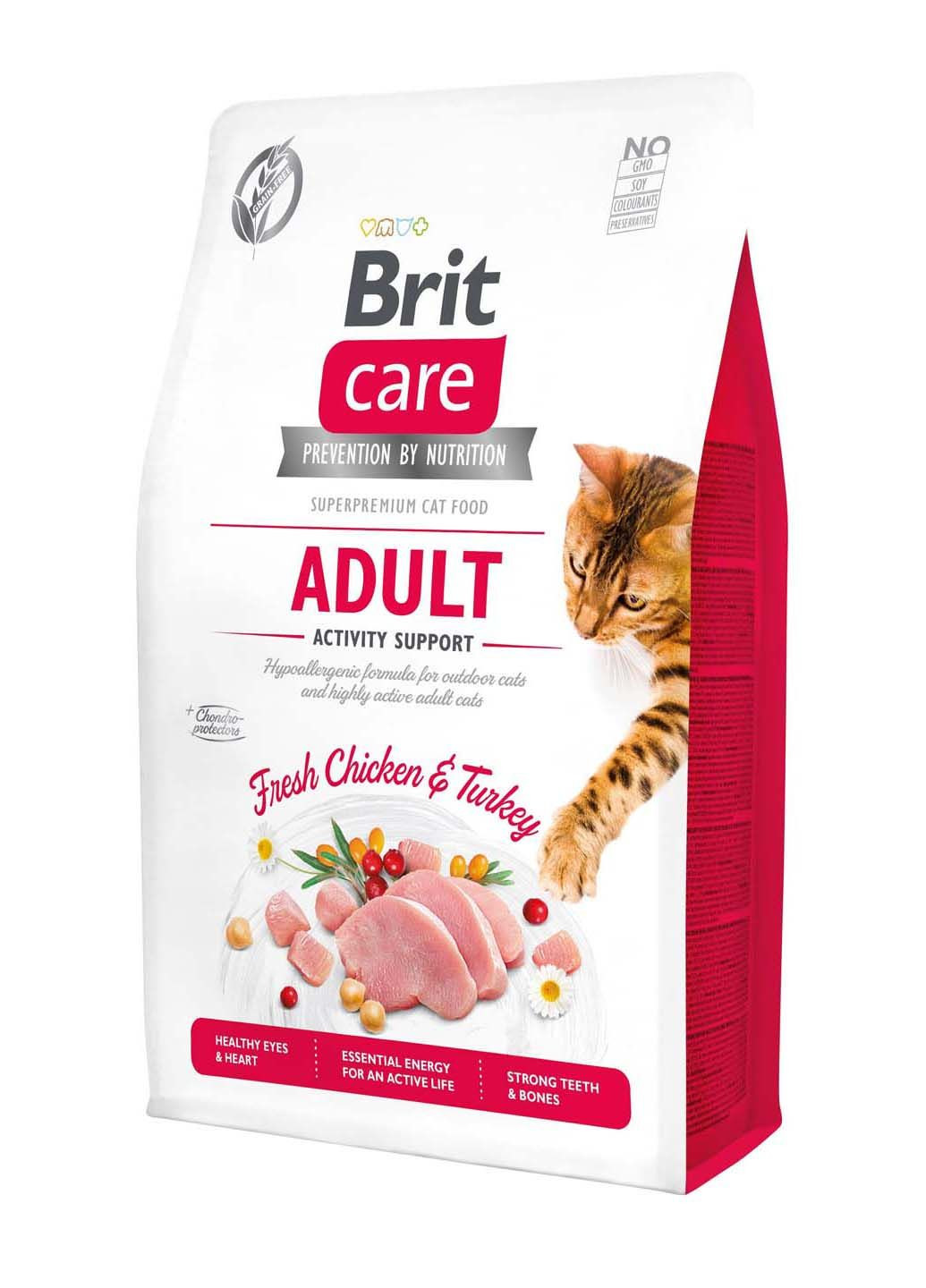 Сухой корм для кошек живущих на улице Cat GF Adult Activity Suppor с курицей и индейкой 2 кг Brit Care (286472616)