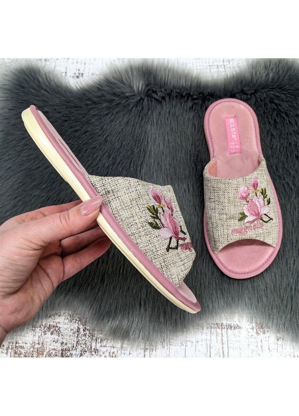 Пудровые тапочки домашние Белста