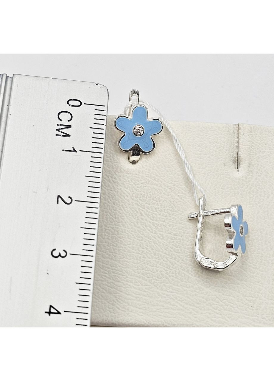 Серьги серебряные с ювелирной голубой эмалью и кубическим цирконием "Цветок" 2,08 г No Brand (369737532)