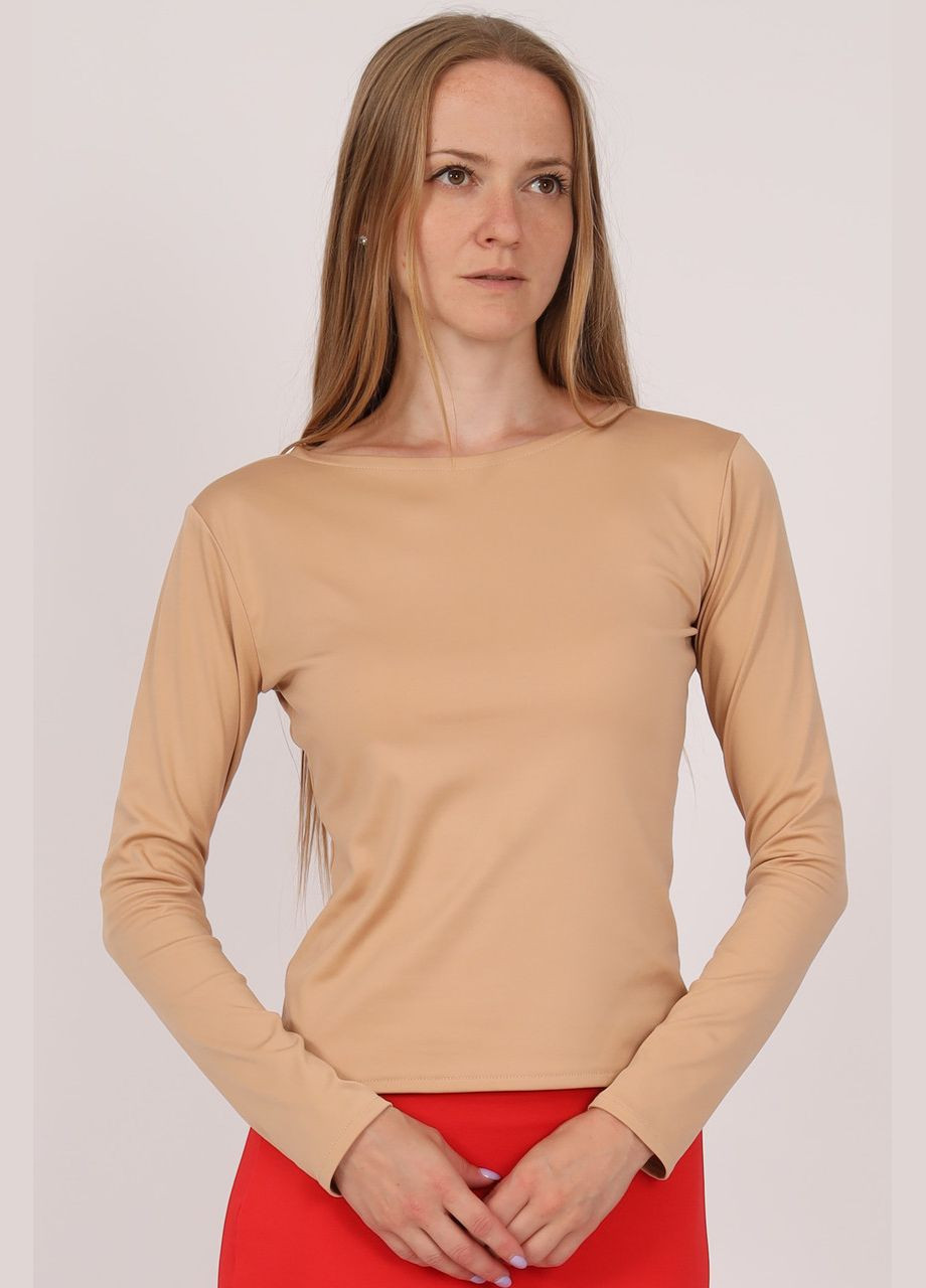 Бежевый женский трикотажный свитшот с горловиной лодочка. однотонный (321964638)