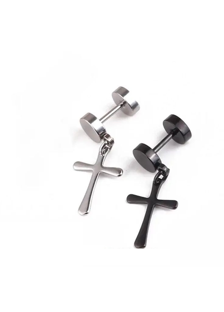 Сережки хрести з хрестиком із сталі сережки-штанги чоловічі 1шт Spikes (339869593)