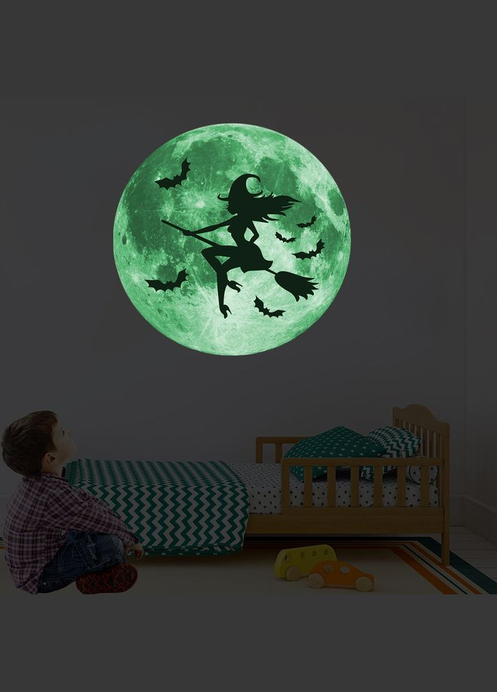 Наклейки на Хелловін фосфорні Відьма 30 см салатовий Jannet (302820531)