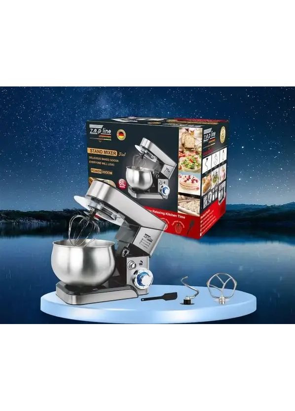 Планетарний міксер тістоміс Zepline ZP-105 з нержавіючої сталі Кухонний комбайн з чашею на 6л потужністю 3500 Вт Grant (363834226)