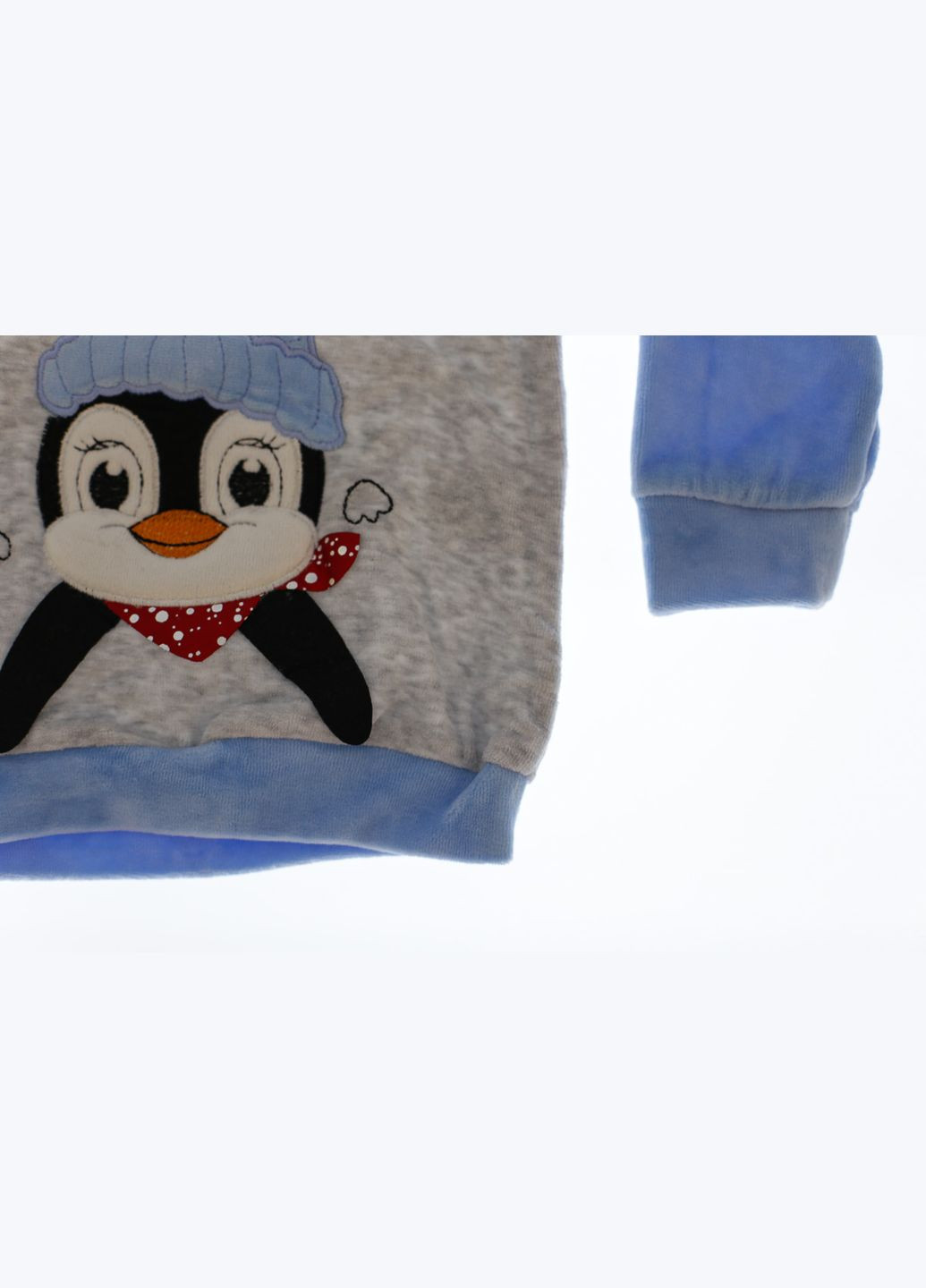 Блакитний зимній костюм з довгим рукавом для хлопчика велюровий з пінгвіном блакитний 80 см (34689) Murat baby