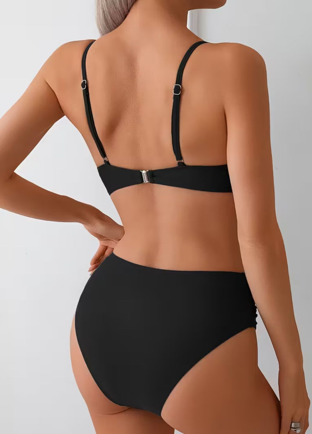 Чорний літній жіночий роздільний купальник bikini set ysabel морскької хвилі (8251) роздільний FS