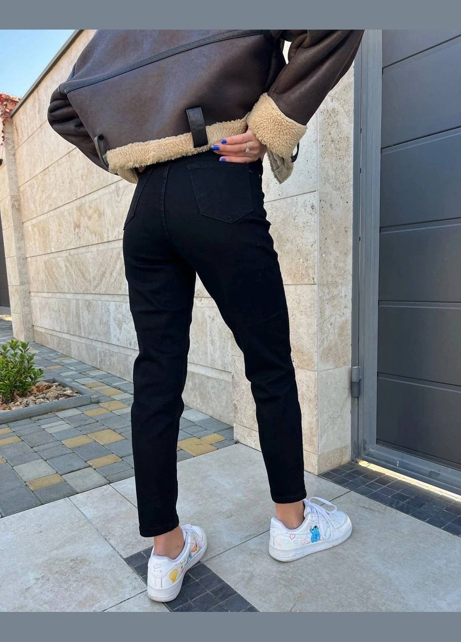 Красивые турецкие чёрные джинсы из качественной ткани: джинс(не тянется) стильные однотонные джинсы МОМ No Brand - (285786236)