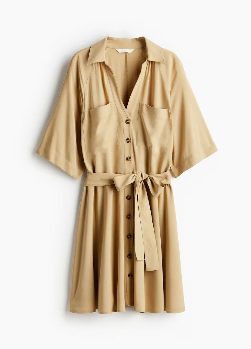 Бежева коротка бежева сукня xs(пояс відсутній) H&M однотонна