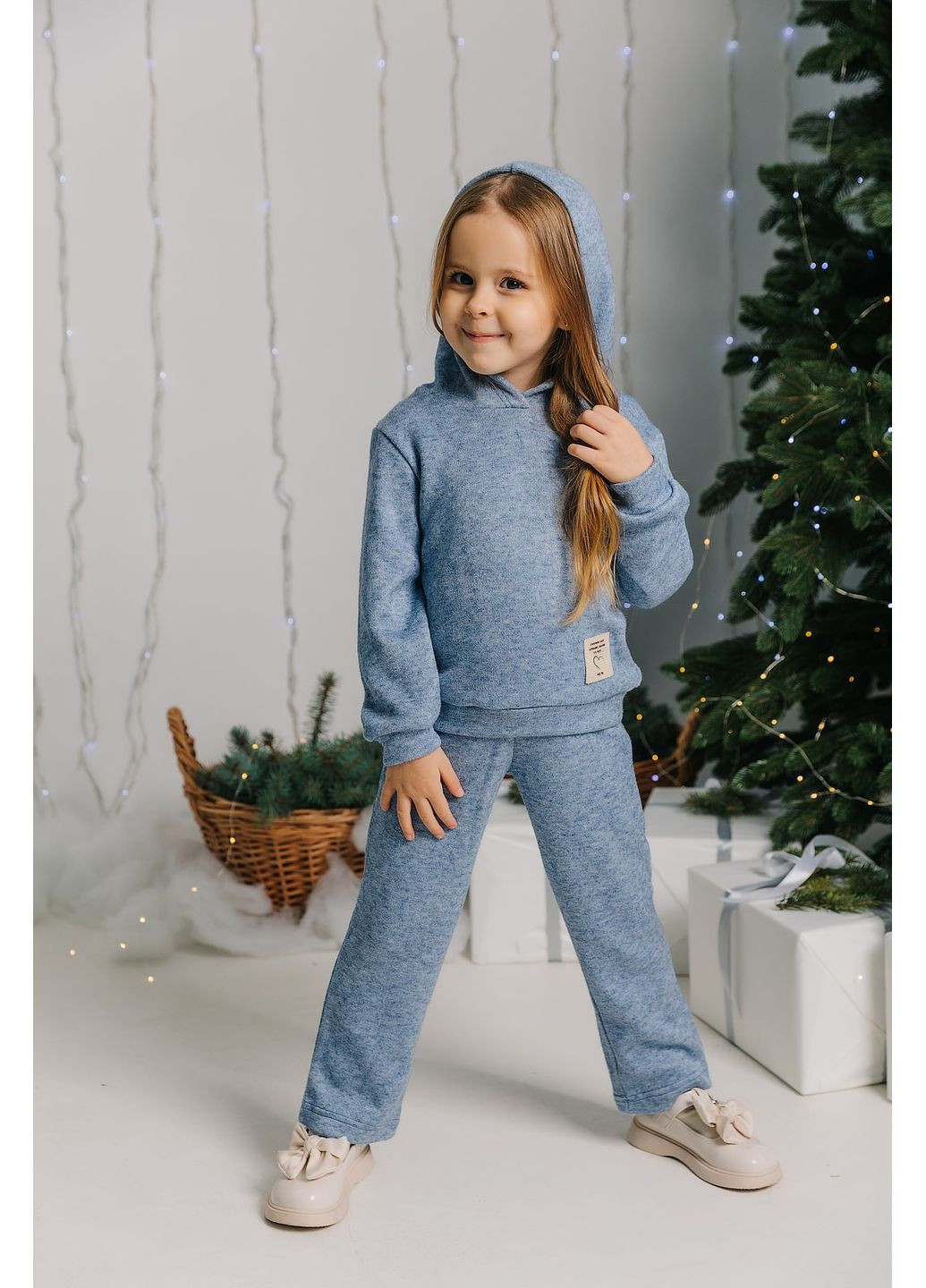Блакитний демісезонний костюм для дівчинки з ангори «боженка» denchik (dn-8354) Деньчик