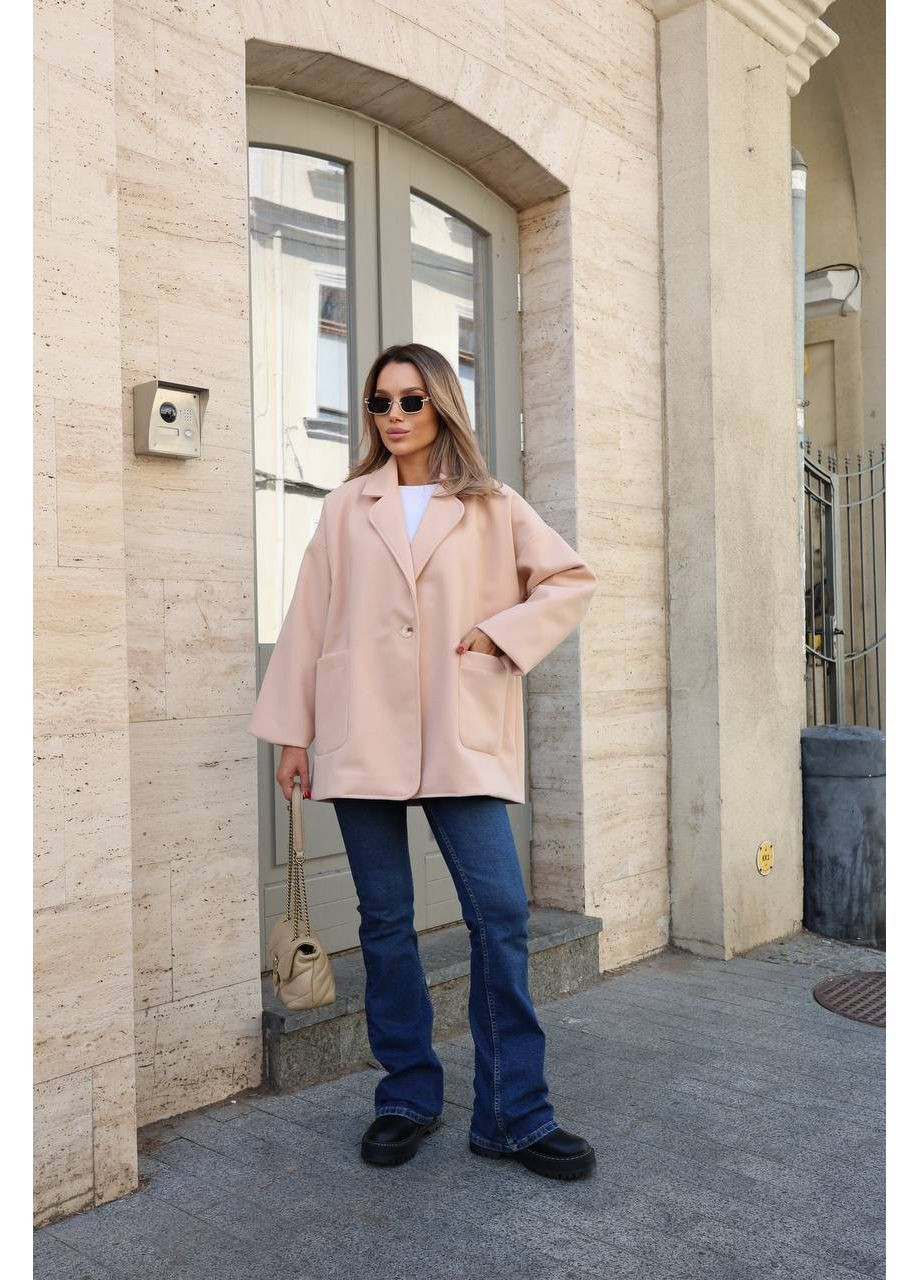 Бежевое демисезонное Пальто женское на подкладке. оверсайз No Brand