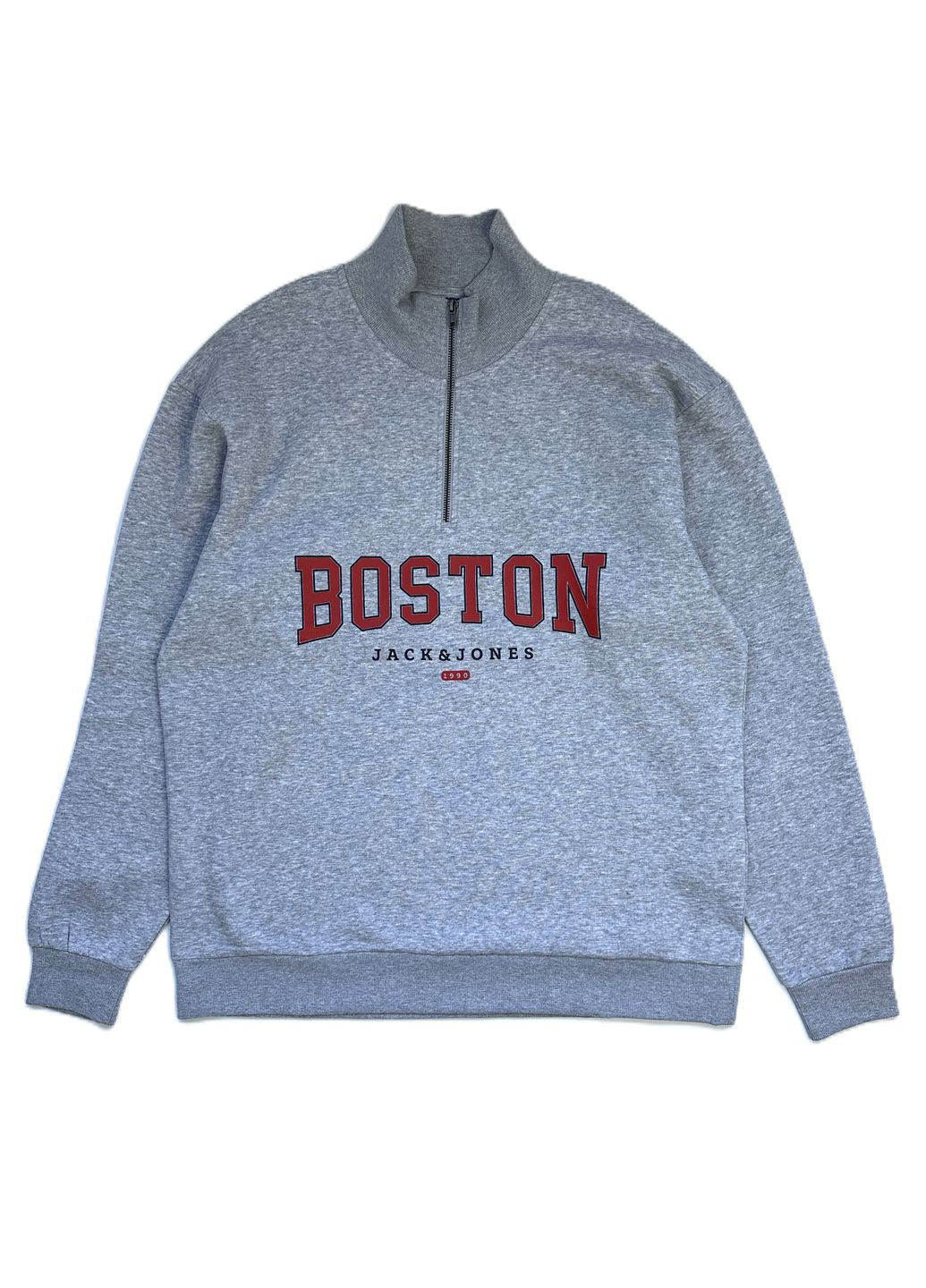 Сірий jack&jones 12257392 світшот чоловічий утеплений з високим горлом і блискавкою Jack & Jones однотонний блискавка, без декору (316605712)