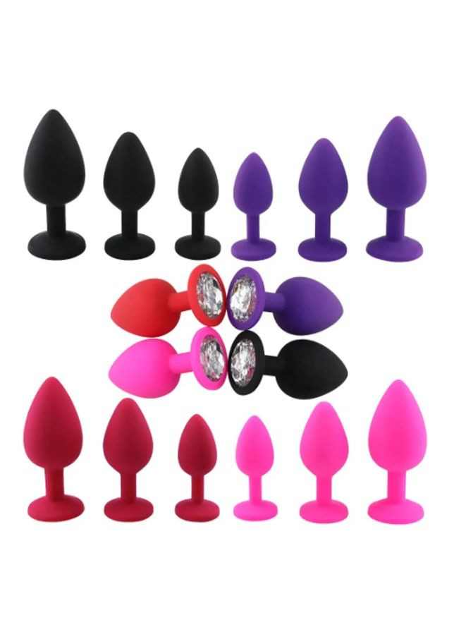 Набір силіконових анальних пробок із кристалом червоний No Brand (316663120)