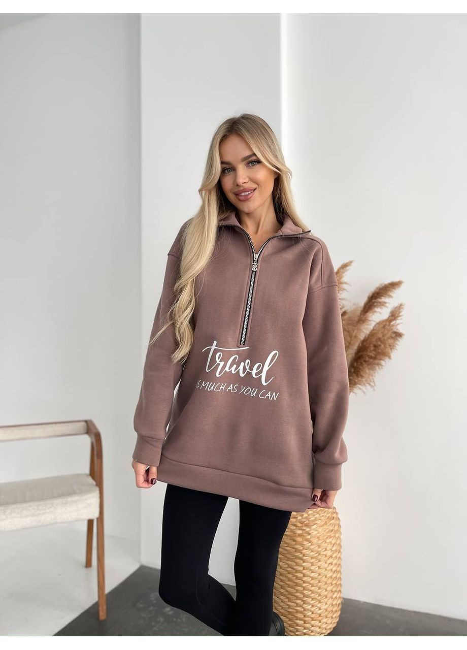 Коричневый женский трендовый свитшот — замер в описании DK/DL Мода без кордонів однотонный без декора (366527117)
