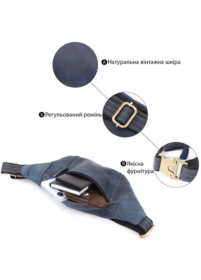 Красива сумка-бананка для чоловіків з натуральної vintage шкіри 23123 Синій Shvigel (332983785)