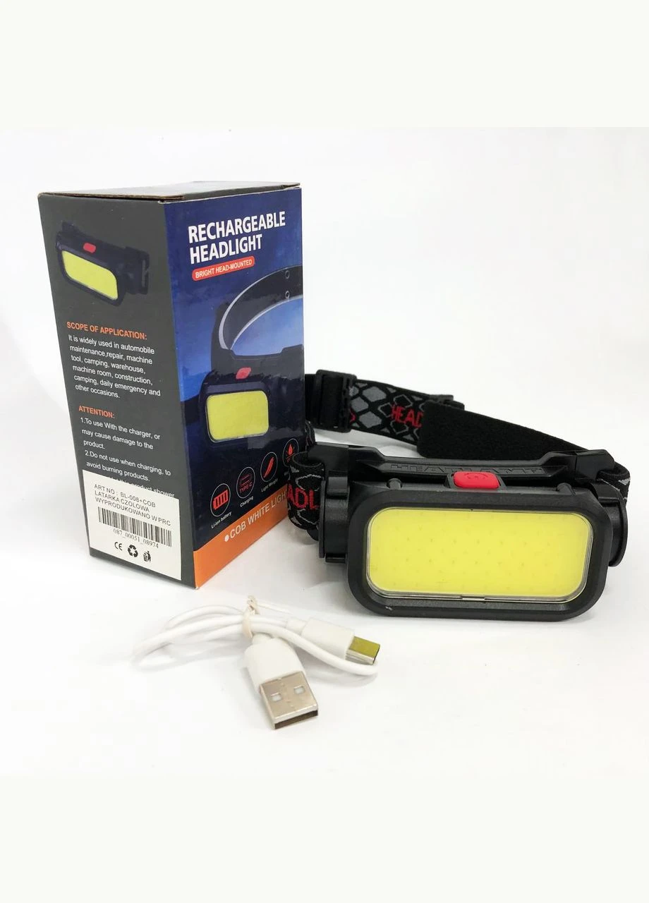 Фонарь налобный BL-008+COB (white+red), красный свет, водозащита, встроенный аккумулятор Bailong (377881252)