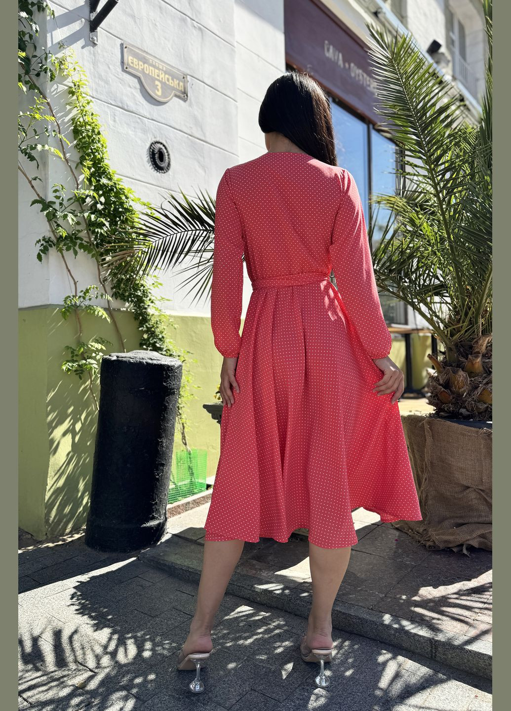 Коралова повсякденний, кежуал легка елегантна жіноча сукня на запах на запах INNOE