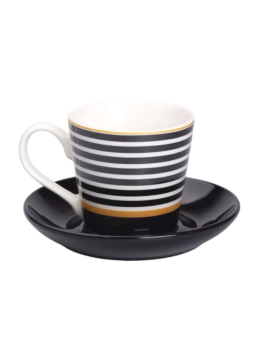 Фарфоровая чашка с черным блюдцем 200 мл для кофе и чая стильная посуда с геометрическими узорами ProDobro (364193261)