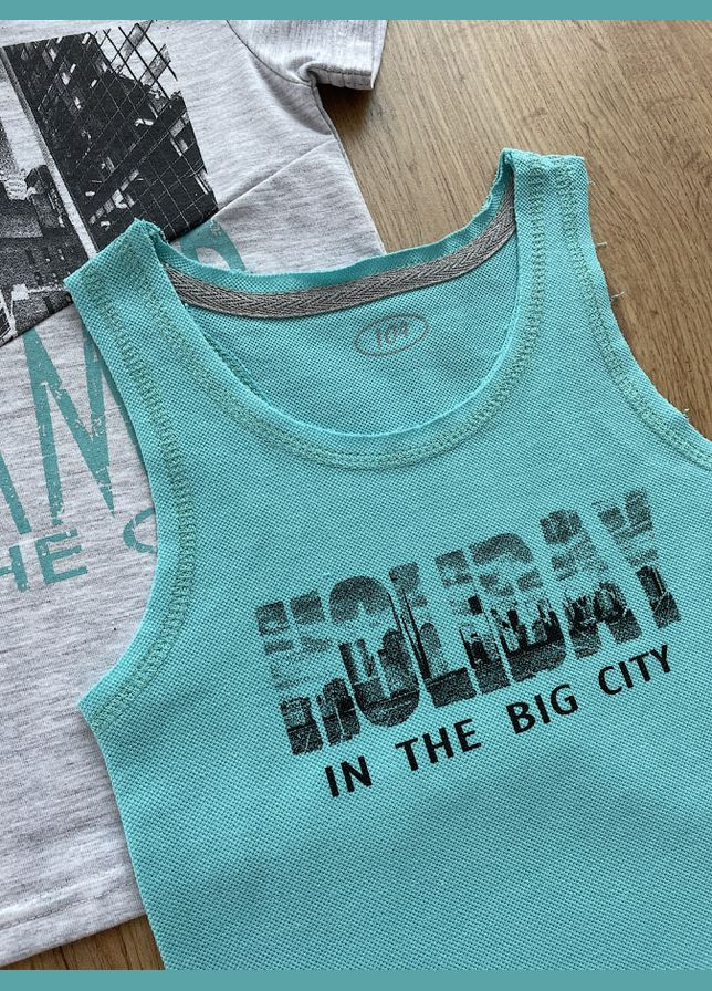 Сірий літній комплект майка і футболка для хлопчика Flamingo