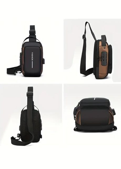 Водонепроникна чоловіча оксфордська сумка рюкзак через плече з текстурою та комбінаційним замком і USB FSN Сірий із золотим XJXN (317462582)