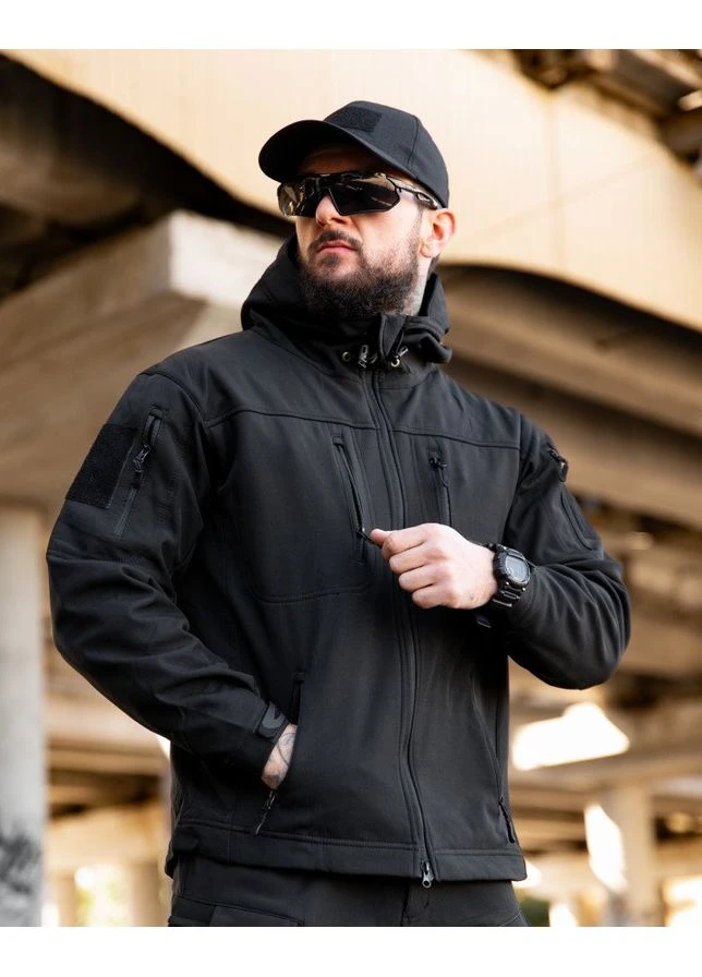 Тактична міська куртка Maximus софтшелл Black вітро- та вологозахисна з липучками для шевронів No Brand (362024522)