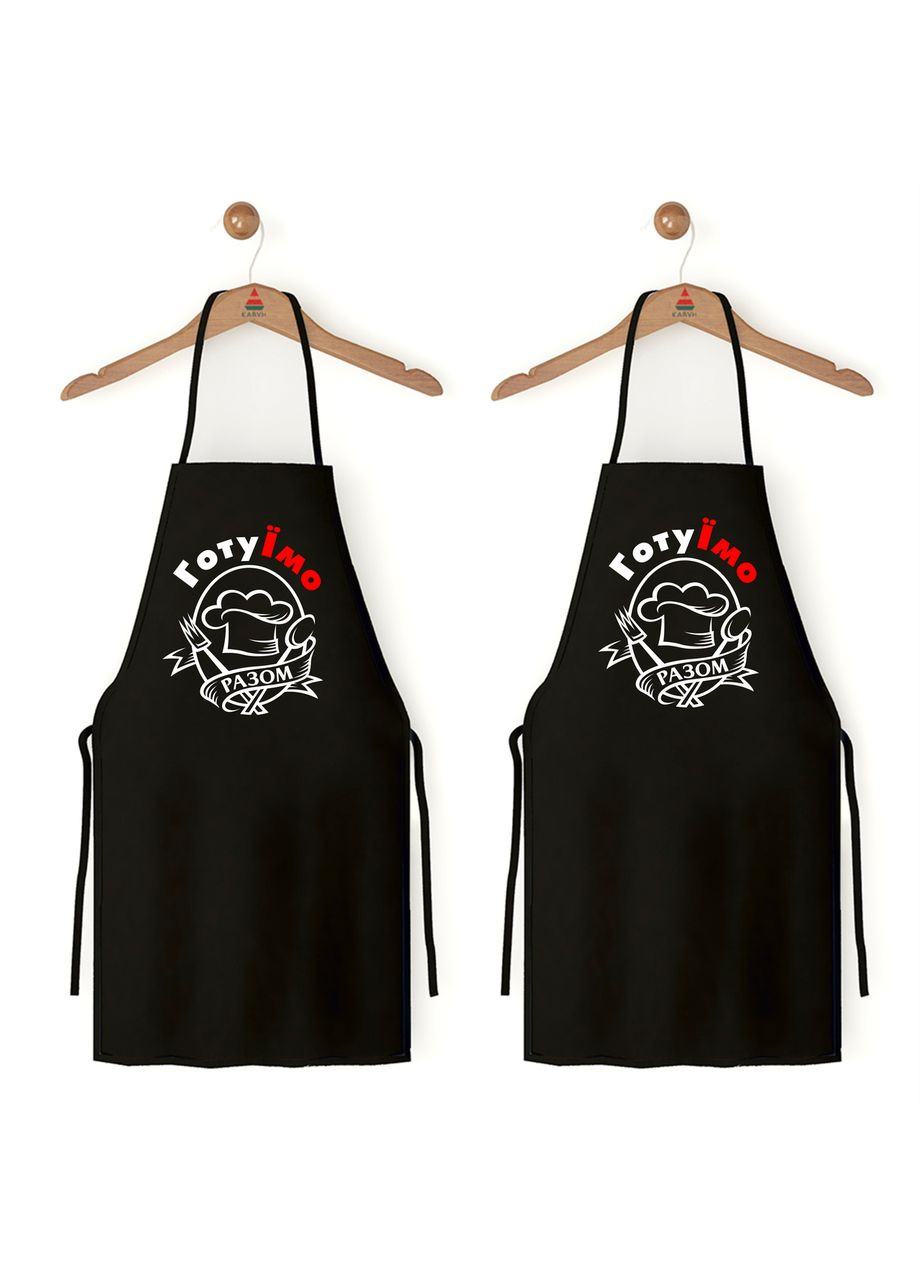 Парные фартуки черные из габардина с оригинальным принтом "Готуем вместе" Кавун (316112863)