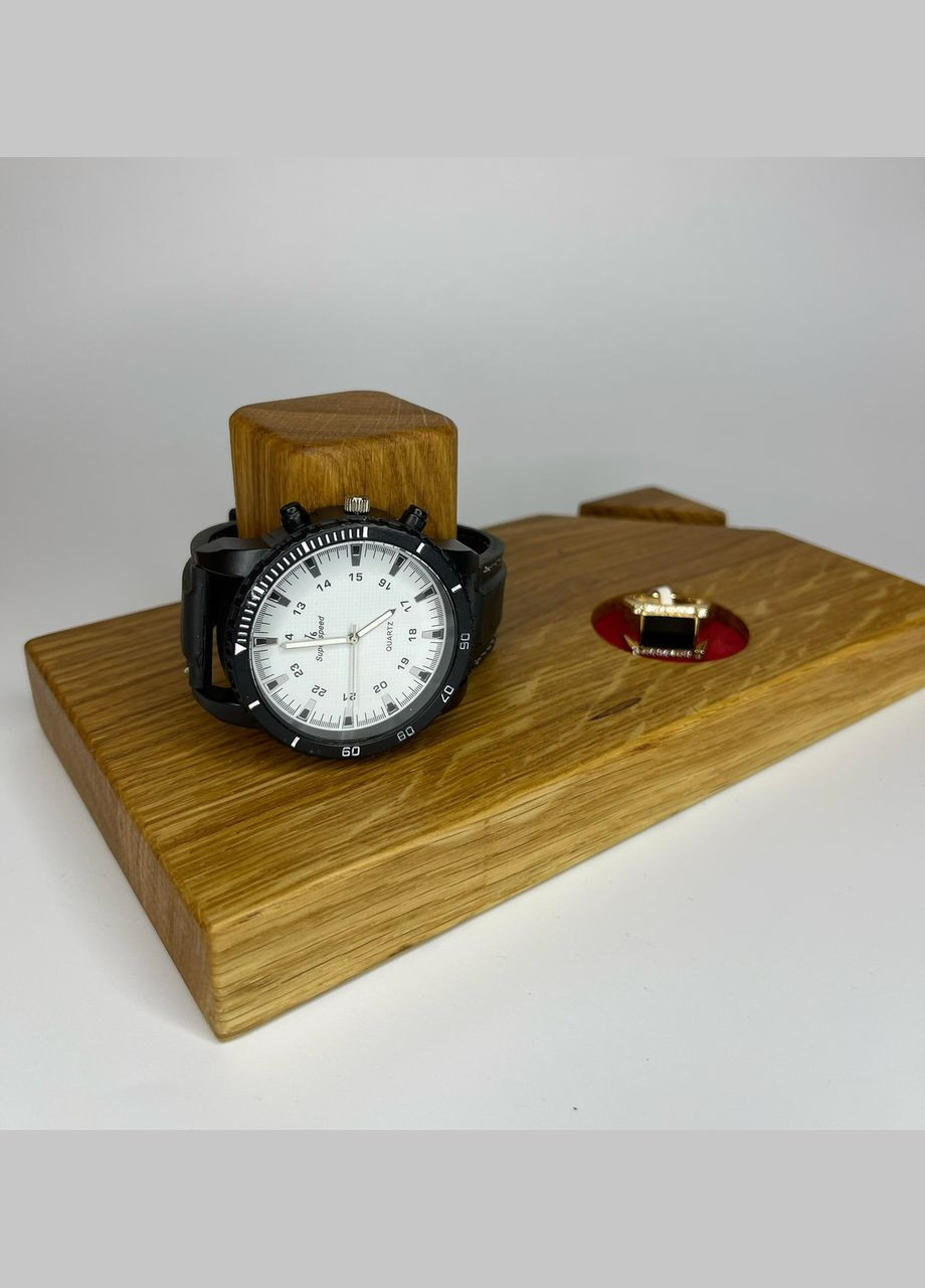 Підставка дерев'яна Дубова підставка для годинника телефона і перстня Коричневий 22 см х 12 см х 8.5 см Finding (316248849)