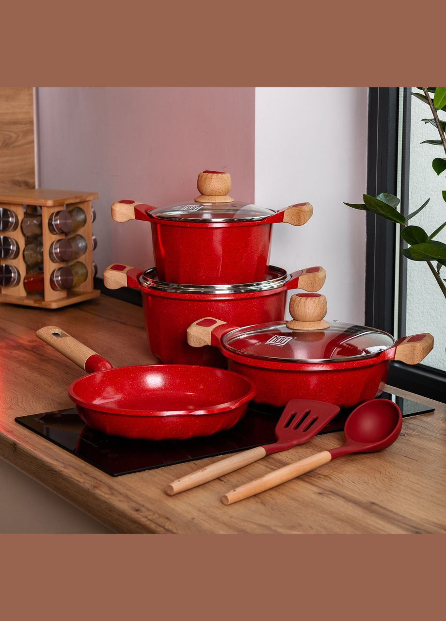 Набор посуды 6 предметов с антипригарным покрытием 1,9/3/3,2/5,3 л, красный MGC (322640285)