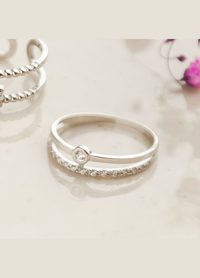 Кільце срібне подвійна Гармонія з білими фіанітами 18 No Brand (333705936)