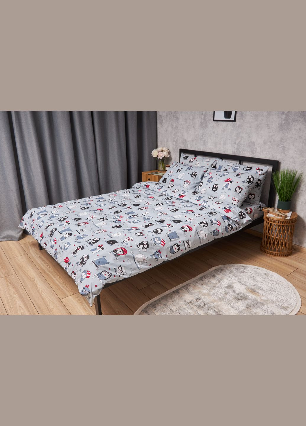 Комплект постільної білизни Бязь Gold Люкс «» полуторний євро 160х220 наволочки 2х50х70 (MS-820005481) Moon&Star Owls Gray (296909885)