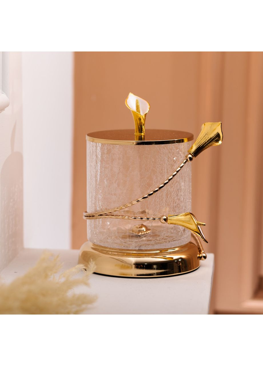 Цукерниця скляна 14×20 см з квітковим металевим декором цукерниця з кришкою HP-7-7 (A-034143) OYE ARTWARE (358933989)