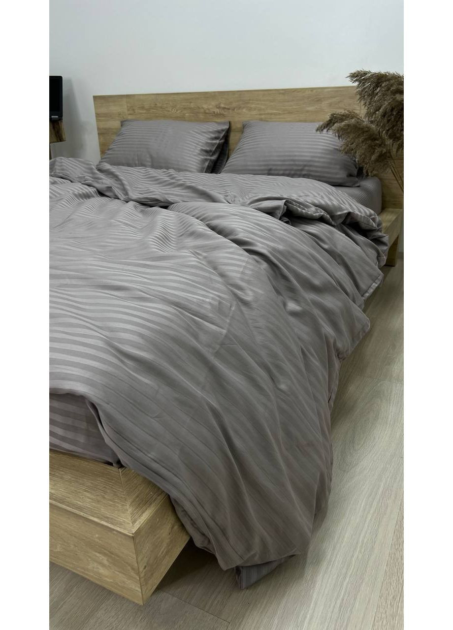 Комплект постельного белья двуспальный No Brand сірий страйп (370864751)