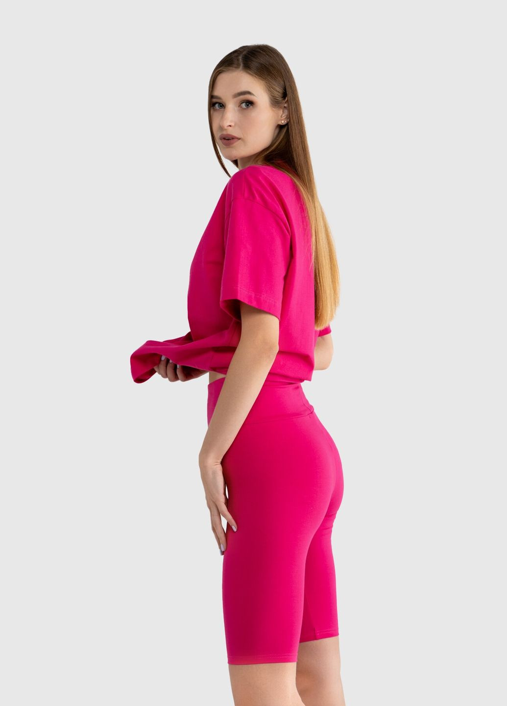 Костюм однотонный женский CTM WBC02312 футболка + шорты Малиновый shop (2000989912385) LAWA (339042070)