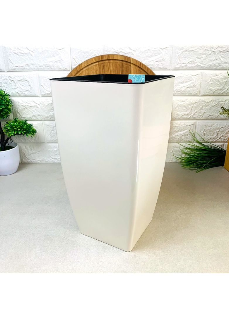 Большое квадратное кашпо для пальмы 27*27*51см 13л, Квадро белая роза Алеана (365815044)