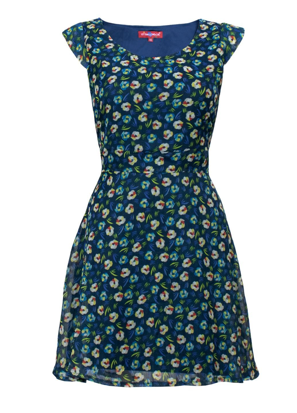 Синя кежуал, повсякденний сукня а-силует Uttam Boutique з квітковим принтом