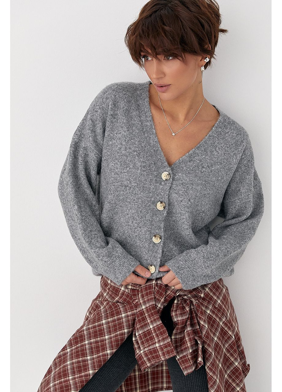 В'язаний кардиган на ґудзиках з V-подібним вирізом - сірий колір Lurex (370602137)
