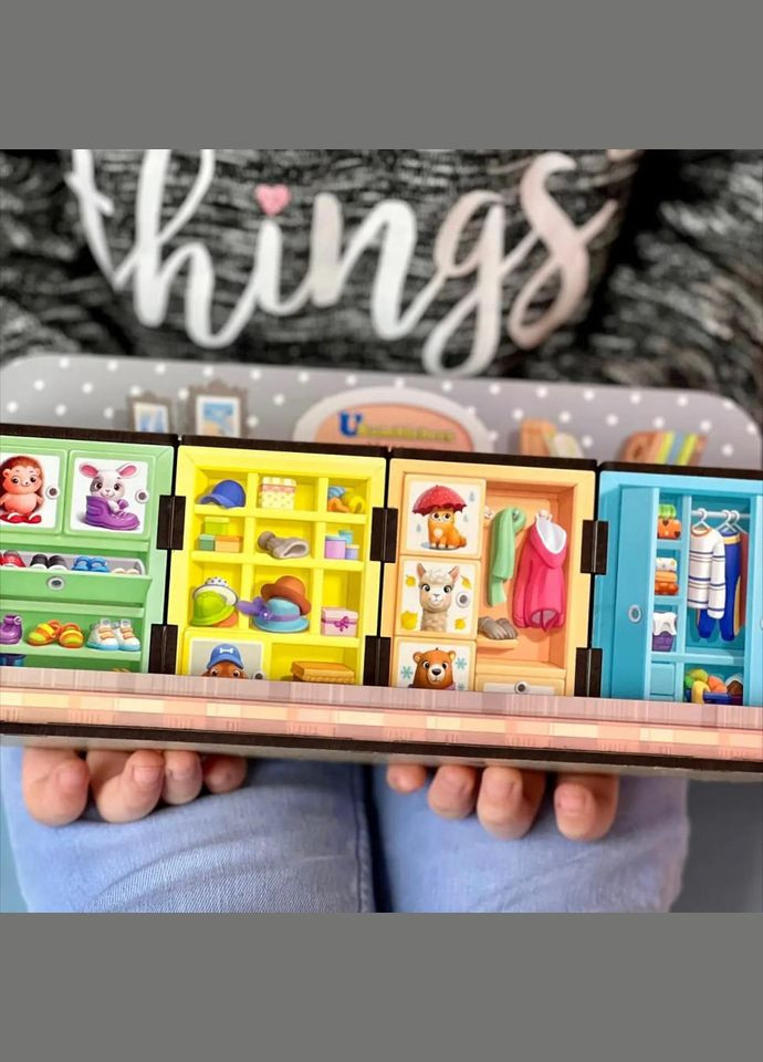 Дерев'яна настільна гра "Шафи з одягом" Ubumblebees (ПСД061) PSD061 сортер-комодик No Brand (330609519)